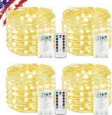 4Pack 80FT 240LED Fairy Lights Battery Operated with Remote & Timer | 8 Modes Twinkle String Lights Battery Powered Indoor Outdoor Waterproof for Bedroom Wedding Classroom Christmas Décor, Warm White