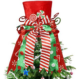 yofit Christmas Tree Topper Hat, Large Red Hat with Striped Bow Ribbon & Lollipop, Christmas Tree Decorations Top Hat, Desktop Ornaments for Home Xmas Holiday Winter Decor