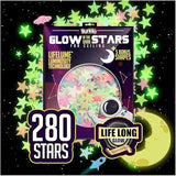 BUNMO Glow in The Dark Stars for Ceiling & Walls – 280 Piece Bright Wall Stickers, Long Lasting Non-Toxic Decals with Moons & Planets for Kids Bedroom, Nursery & Room Decor
