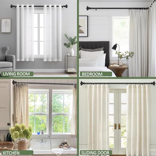 BRIOFOX BLACK Curtain Rods for Windows 48 to 84 Inch Adjustable Length 1 Inch Diameter Heavy Duty Window Curtain Rods for Indoor Ourdoors With Classic Square Finials