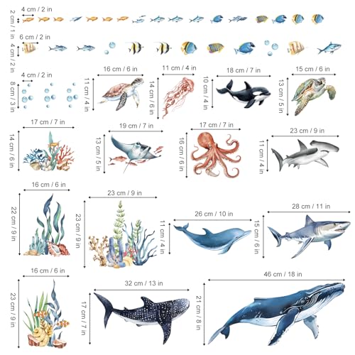 decalmile Under The Sea Fish Wall Decals Ocean Animal Sea Turtle Seaweed Whale Wall Stickers Bathroom Baby Nursery Bedroom Living Room Wall Decor