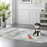 Non Slip 3x7 Rug Runner: Washable Abstract Rugs for Hallway Blue Grey