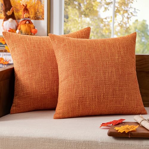 MIULEE Burlap Linen Throw Pillow Covers 18x18 Inch Set of 2 Fall Orange