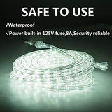 50ft/15m Plug in LED Rope Lights, 540 Daylight White LEDs, 110V, Waterproof,Connectable, Power Socket Connector Fuse Holder, Indoor/Outdoor Use, Ideal for Backyards, Decorative Lighting