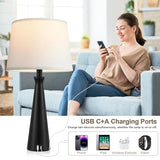 Seealle Modern Table Lamps Set of 2 - Touch Bedside Lamp for Nightstand with Dual USB C+A,3-Way Dimmable Black Nightstand Lamps for Living Room Bedroom End Table(Bulb Included)