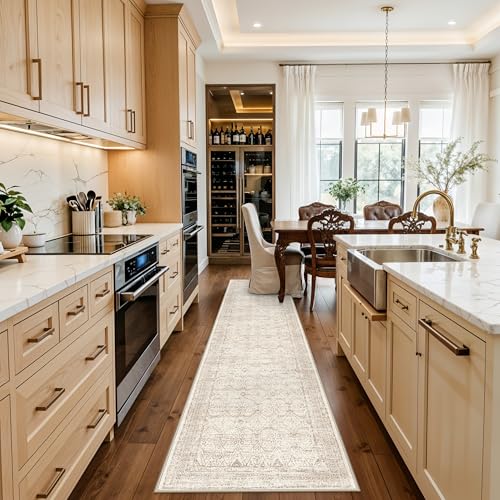 Washable Runner Rug 2x10 Hallway, Ivory Taupe