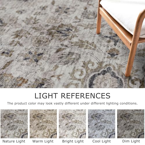 KOZYFLY Vintage Washable Rug Runner 2.6x10 Hallway Rug Runner Grey/Beige