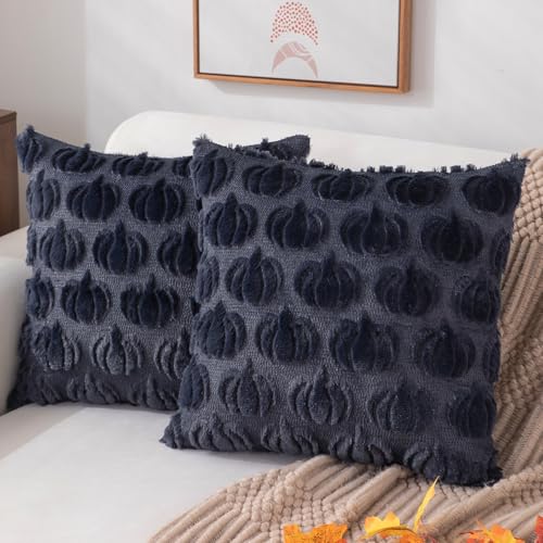 DFXSZ Fall Pillow Covers 18x18 2Pcs Navy Blue Pumpkin Fall Decorations
