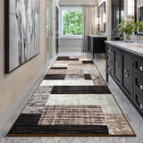 Indoor Washable Runner Rug with Rubber Backing, Modern Geometric Patchwork