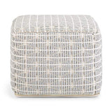 SIMPLIHOME Noreen Square Pouf - 18 inch Wide Upholstered Handwoven Cotton Ottoman in Light Blue and White, Boho Footstool or Extra Seating for Living Room with Polystyrene Filling, Assembled