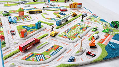 IVI Mini City 59" L x 39" W Educational Toddler Car Play Mat Rug for Bedroom, Kids Den, or Playroom