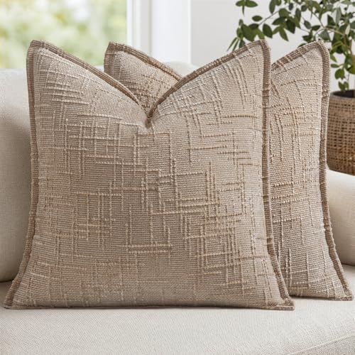 MIULEE Slubby Textured Decorative Throw Pillow Covers Oatmeal 20x20