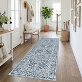 Vintage Washable Runner Rug 3x7 Blue White Wide Hallway Runner