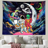 Sanzugh Funny Space Astronaut Alien Tapestry for Men Guys Bedroom, Cool Trippy Universe Planet Art Tapestries Wall Hanging College Dorm Boys Room Decor 60"X40", Psychedelic Blacklight Galaxy Poster