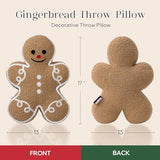 Phantoscope Gingerbread Man Merry Christmas Throw Pillow, Plush Teddy Xmas Gingerbread Shaped Pillows Christmas Decorative Pillow for Couch Living Room Bed, Beige,13 x 17 inches