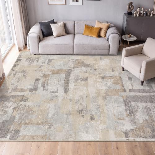 12x15 Washable Area Rug: Non-Slip Abstract Geometric Living Room Rugs