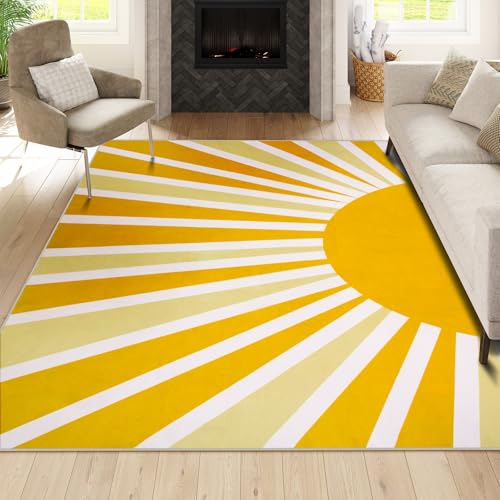 Lahome Yellow Rainbow Sun Area Rug 5x7, Classroom Rug