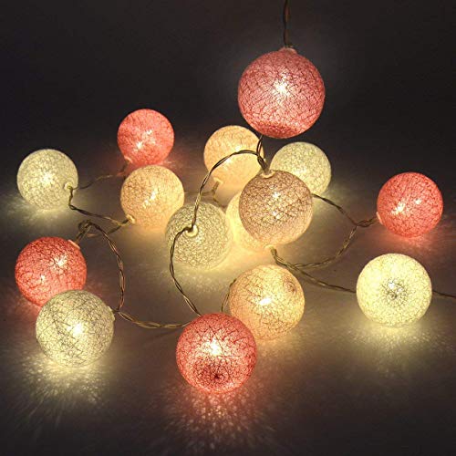 Gardeningwill 3M/10Ft 30 Pink White Ball LED Xmas Wedding Battery Operated String Fairy Light