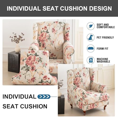 Eco-Ancheng Chair Covers Wingback Chair Slipcover 2-Piece Stretch Wing Chair Slipcovers Wingback Armchair Covers for Wingback Chairs with Elastic Bottom Non-Slip Furniture Protector for Living Room,38