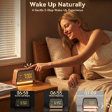 Sunrise Alarm Clock with White Noise Machine Night Light for Bedroom | 20 Sleep Sounds Machine, Digital Alarm Clock with Snooze, Gental Wake Up Light, 0–12 Volume, Deep Wooden
