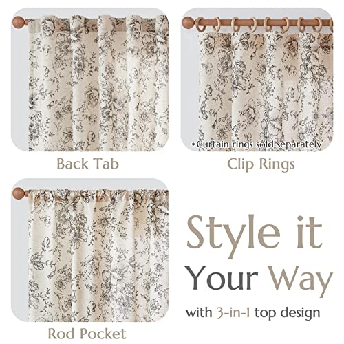 jinchan Floral Curtains for Living Room 84 Inch Length Farmhouse Printed Curtain Rod Pocket Back Tab Black Peony Flower Patterned Drapes Bedroom Window Curtains Set 2 Panels 25% Linen 75% Polyester
