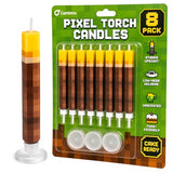 Birthday Candles (8 Pack) - Large 3-Inch Cake Toppers - Birthday Cake Decorations for Boys - Novelty Gaming Themed Pixel Torch Candle Set for Level Up Celebration