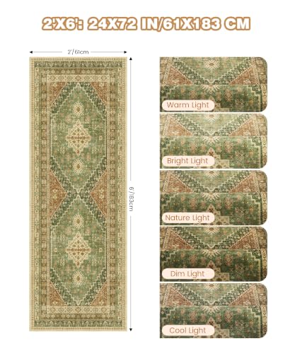 Runner Rug 2x6 Washable Rugs for Hallways, Olive/Brown/Multi