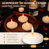 3 inch White Floating Candles, 48 Pack Unscented Floating Candle,8-9 Hours Burning Floating Candles for Centerpieces, 3“ Water Candles for Cylinder Vases, Wedding, Party