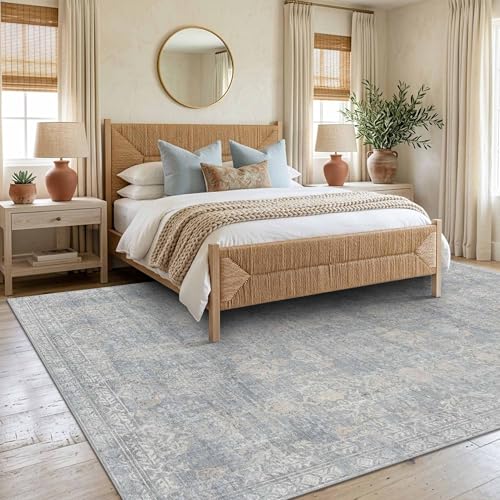 6x9 Area Rugs Washable Rug for Living Room Bedroom, Blue/Beige