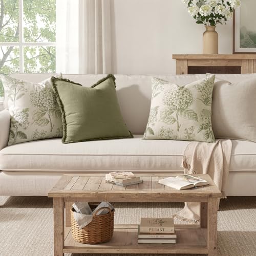 Set of 2 Decorative Floral Pillow Covers 22x22 Inch Sage Green