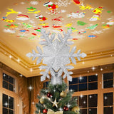 Christmas Tree Topper Lighted with 6 Projection Slides, PliMook Snowflake Christmas Tree Topper LED Rotating 3D Lighted Tree Toppers Glitter Tree Topper Projector for Christmas Tree(Silver)
