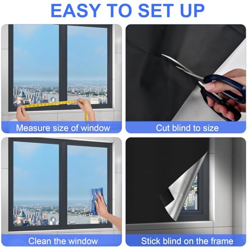 Portable Blackout Window Cover, Upgraded 79"x57" Blackout Curtains No Drill Cuttable DIY Self-Adhesive Hook Loop Tapes, Travel Reusable Blinds/Shades for Bedroom 2m