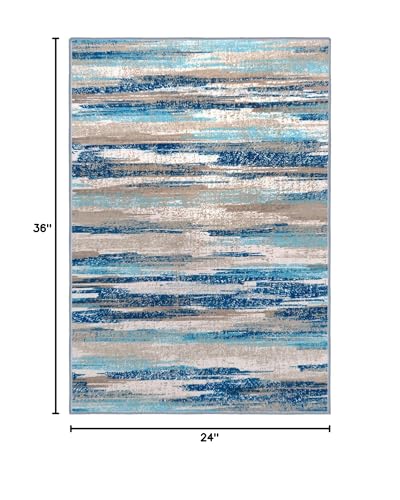Lansny Small Abstract Area Rug, Entryway Rug Washable Door Mat Indoor Entrance, 2x3 Washable Rug Non-Slip, Soft Blue Kitchen Rugs Thin Print Faux Wool Floor Carpet Throw Rugs for Foyer Front Door Sink
