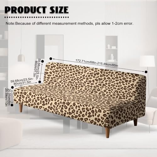 Futon Cover with Elastic Bottom Armless Sofa Covers Non Slip Washable Couch Slipcover Scratch-Resistant Futon Sofa Slipcover for Dogs Cats, Leopard Print Beige