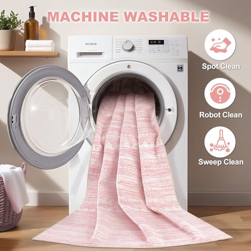 Nakagishi Pink Rugs for Bedroom Girls: 5x7 Washable Boho Large Neutral Area Rug Cute Soft Modern Indoor Floor Non Slip Accent Carpet for Living Room Nursery Kids Playroom Dorm Preppy Baby Room Decor