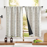 jinchan 95% Blackout Boho Kitchen Curtains 36 Inches Cafe Tier Curtains Bohemian Small Drapes for Bedroom RV Basement Half Window Room Darkening Thermal Insulated 2 Panels Black on Beige