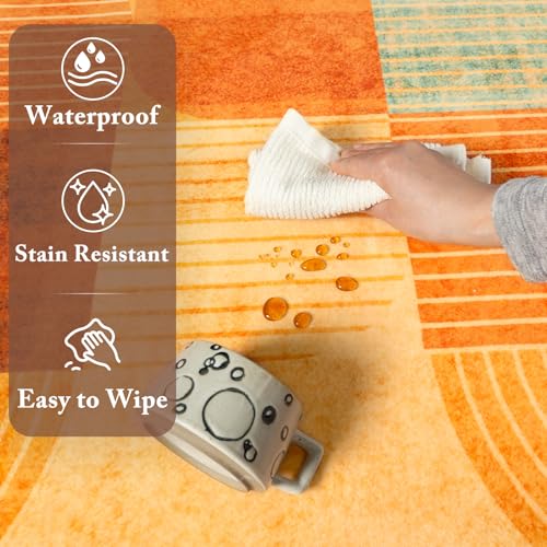 Washable Hallway Runner Rug, Non Slip Kitchen Rugs, Orange 2.7x8 Ft
