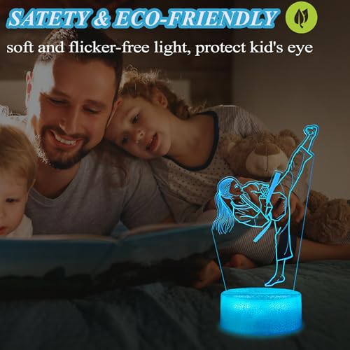 Karate Girl Night Light, Karate Gifts, Taekwondo 3D Illusion Lamp with 16 Colors Changing, Timer, 4 Flash Modes and Dimmable, Kids Girls Room Decoration, Holiday Xmas Gifts