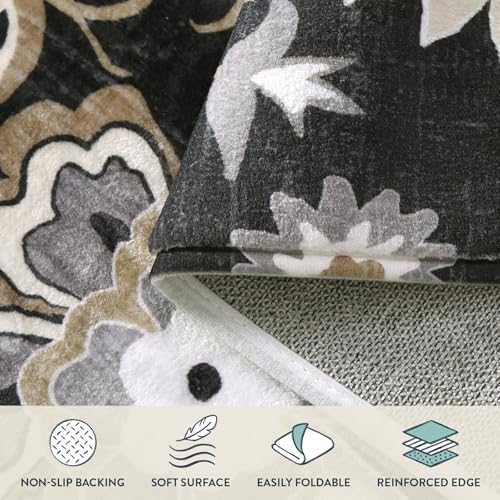 Lahome Floral Washable Runner Rug - 2x6 Runners for Hallways Non-Slip Low-Pile Kitchen Rug, Black Paisley Print Carpet for Laundry Bedroom Entryway （(2’X 6’, Blacak)
