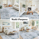 10x14 Washable Area Rug for Living Room Bedroom: Non-Slip Modern Blue Grey