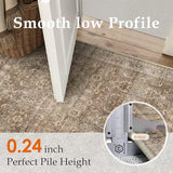 HUGEAR 2x6 Runner Rug Hallway Vintage Brown Machine Washable Retro Floral Low Pile Carpet Vacuumable Distressed Long Throw Rug Bedroom Office Bathroom Kitchen Laundry Non Slip Soft Lightweight