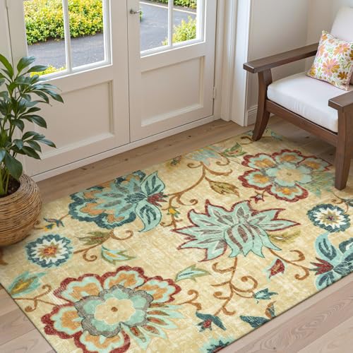 Lahome Floral Living Room Rug - 3x5 Area Rugs for Bedroom Entryway Rug