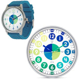 OWLCONIC Telling Time Teaching Clock - Bundled with Kids Watch. Learn to Tell Time Resources. Cool Marine Blue