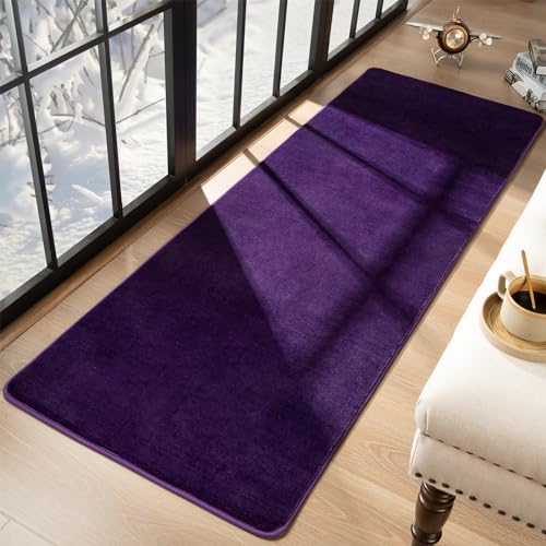 Przemy Washable Runner Rug for Bedroom Living Room, 2x6 Feet Dark Purple Memory Foam Rug, Super Soft Modern Indoor Runner Carpet for Hallway Bedside Kids Room Girls Boys Dorm Nursery Decor Mat
