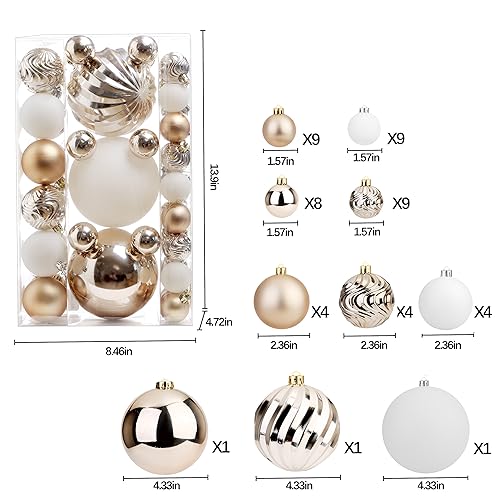Christmas Ball Ornaments for Xmas Decorations,50 pcs Christmas Extra Large Tree Shatterproof Ornaments-Champagne (Combo of 5 Style in 3 Sizes)