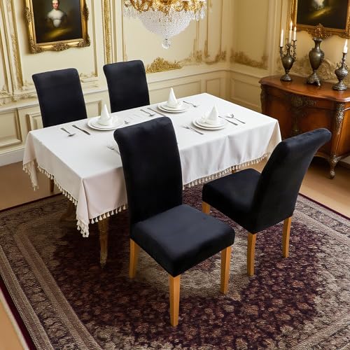 FORCHEER Velvet Dining Room Chair Covers Set of 6 Black Stretch Kitchen Chair Slipcovers Washable Removable