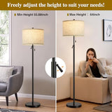 Black Floor Lamp, Height Adjustable Standing Lamp Tall Lamp with Fabric Lampshade&Pull Chain Corner Floor Lamps for Living Room, Bedroom & Office Bulbs Not Included(Black Base)