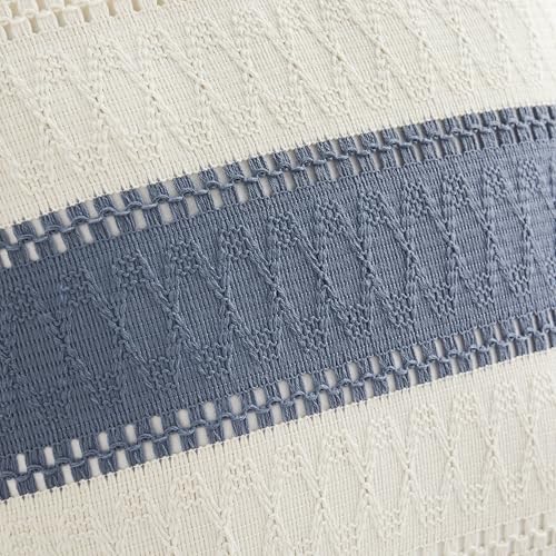 Soft Cotton Boho Throw Pillow Covers Set of 2, Natural White/Contrast Blue 18x18 Inch, Blue Farmhouse Decorative Cushion Covers for Sofa Bed Living Room Home Decor