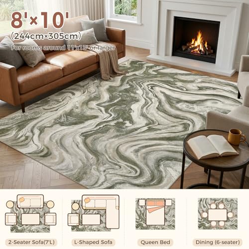 8x10 Area Rug for Living Room Washable Abstract Indoor Carpet