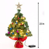 Sunnyglade 22Inch Tabletop Christmas Tree Mini Artificial Christmas Tree with 30 LED Lights & 24 Pcs Xmas Ball for Table Top Desk Classic Series Holiday Decoration (Green)
